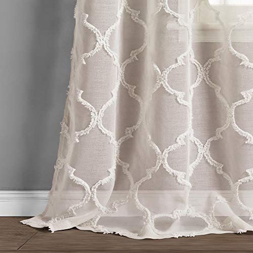 Lush Decor Beige Avon Trellis Grommet Sheer Window Curtain Panel Pair (84" x 38")