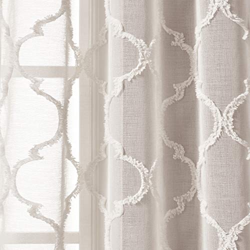 Lush Decor Beige Avon Trellis Grommet Sheer Window Curtain Panel Pair (84" x 38")