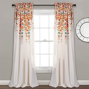 lush decor weeping flowers darkening window curtains panel set for living, dining room, bedroom (pair), 84 x 52 in, turquoise & tangerine, 2 count