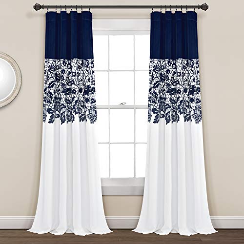 Lush Decor Lush DÉCOR Navy Estate Garden Print Curtains Room Darkening Window Panel Set for Living, Dining, Bedroom (Pair), 84” Long x 52” Wide