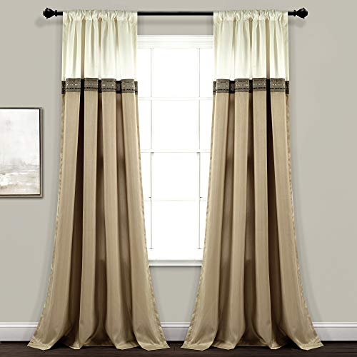 Lush Decor Terra Window Curtain Panel Pair, 84" L x 54" W, Beige & Ivory