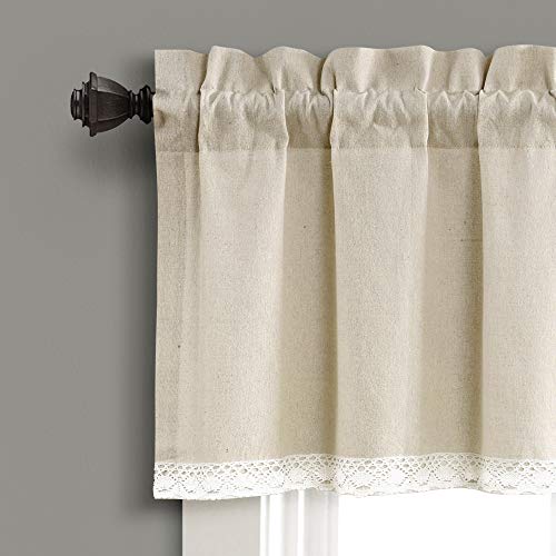 Lush Decor Linen Lace Window Curtain Valance Dark, 18" x 52" + 2" Header