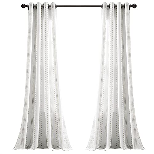 Lush Decor Hygge Stripe Window Curtain Panel Pair, 84 in x 52 in (Long x Wide), Taupe & White