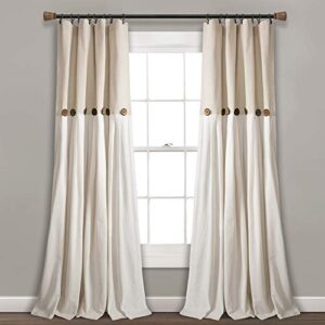 lush decor linen button farmhouse curtains, single panel, pleated two tone design 40″w x 84″l, linen