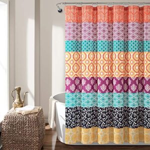 lush decor bohemian stripe shower curtain colorful bold design, 72″ x 72″, fuchsia & orange