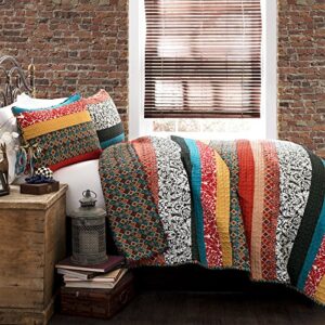 lush decor boho stripe quilt reversible 3 piece bohemian design bedding set – king – turquoise and tangerine