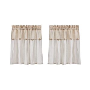 Lush Decor Linen Button Farmhouse Kitchen Tier Window Curtains, 29"L x 24"W, Linen