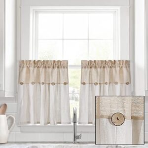 Lush Decor Linen Button Farmhouse Kitchen Tier Window Curtains, 29"L x 24"W, Linen