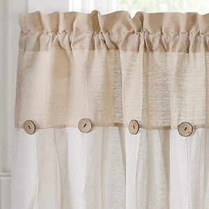 Lush Decor Linen Button Farmhouse Kitchen Tier Window Curtains, 29"L x 24"W, Linen