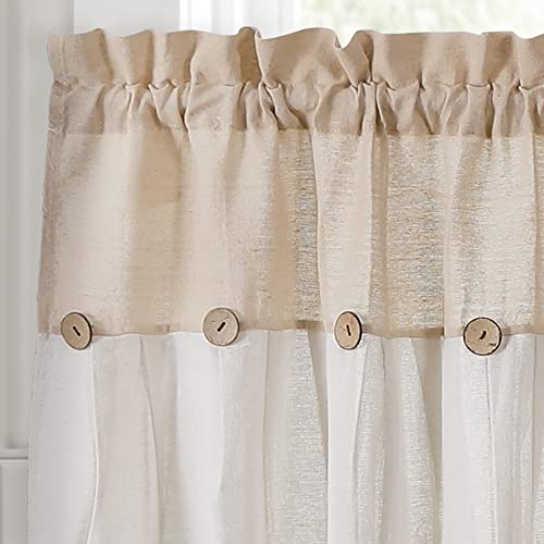 Lush Decor Linen Button Farmhouse Kitchen Tier Window Curtains, 29"L x 24"W, Linen