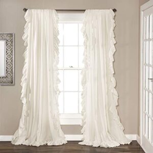 lush decor reyna ruffle window curtain panel set for living, dining, bedroom (pair), 54″w x 95″l, white