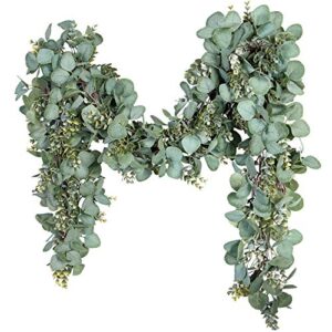 eucalyptus garland 6.56 ft lush silver dollar eucalyptus leaves boxwood artificial faux greenery garland vines for baby shower wedding party table runner room home mantle decor