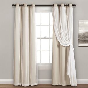 lush decor sheer grommet curtains panel with insulated blackout lining, room darkening window curtain set (pair), 38″w x 84″l, wheat