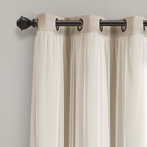 Lush Decor Sheer Grommet Curtains Panel with Insulated Blackout Lining, Room Darkening Window Curtain Set (Pair), 38"W x 84"L, Wheat