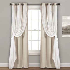 Lush Decor Sheer Grommet Curtains Panel with Insulated Blackout Lining, Room Darkening Window Curtain Set (Pair), 38"W x 84"L, Wheat