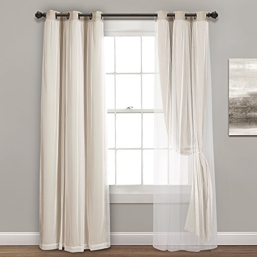 Lush Decor Sheer Grommet Curtains Panel with Insulated Blackout Lining, Room Darkening Window Curtain Set (Pair), 38"W x 84"L, Wheat