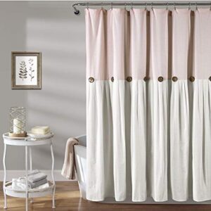 lush decor linen button farmhouse shower curtain pleated two tone design for bathroom, 72″ x 72″, blush & white