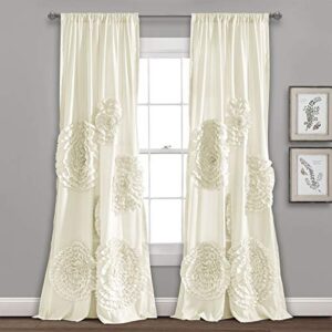 lush decor serena window curtain panel ruffled floral vintage chic farmhouse style living, dining room, bedroom décor (single panel), 54″w x 95″l, ivory