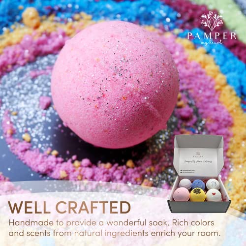 PAMPER MY HEART Luxury Spa Aromatherapy Bath Bombs | Handmade in The USA with Natural Ingredients & Essential Oils | Moisturizing & Relaxing Bath, Gift Sets for Women & Men | 6 Pack x 6oz