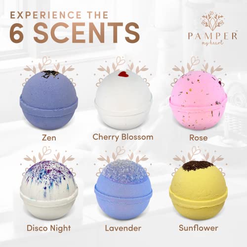 PAMPER MY HEART Luxury Spa Aromatherapy Bath Bombs | Handmade in The USA with Natural Ingredients & Essential Oils | Moisturizing & Relaxing Bath, Gift Sets for Women & Men | 6 Pack x 6oz