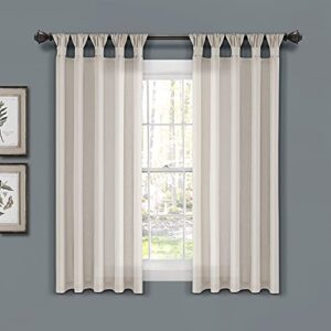 Lush Decor Burlap Knotted Tab Top Window Curtain Panel Pair, 63" Long x 45" Wide, Light Linen