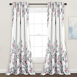 lush decor mirabelle watercolor floral room darkening window curtain panel pair, 95 in x 52 in (l x w), blue & coral