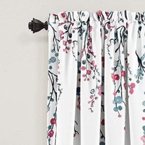Lush Decor Mirabelle Watercolor Floral Room Darkening Window Curtain Panel Pair, 95 in x 52 in (L x W), Blue & Coral