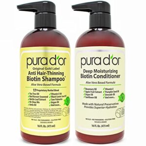 pura d’or anti-thinning biotin shampoo and conditioner, clinically tested proven results, dht blocker thickening products for women & men, color treated hair, original gold label hair care set 16oz x2