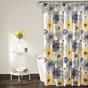 lush decor leah shower curtain-bathroom flower floral large blooms fabric print design, 72″ x 72″, yellow and gray
