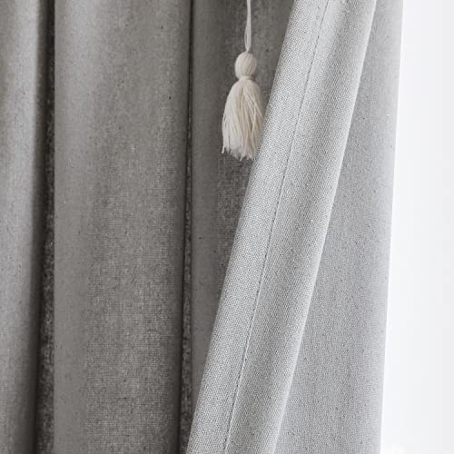 Lush Decor Boho Pom Pom Tassel Linen Window Curtain Panel (Single Panel), 84" L x 52" W, Dark Gray