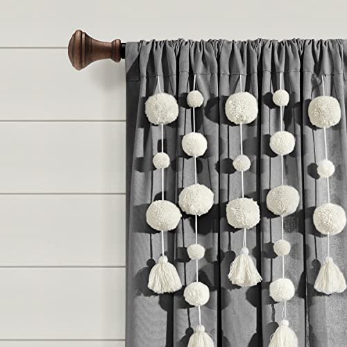 Lush Decor Boho Pom Pom Tassel Linen Window Curtain Panel (Single Panel), 84" L x 52" W, Dark Gray