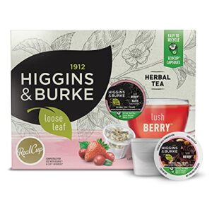 higgins & burke lush berry, loose leaf, herbal tea, keurig k-cup brewer compatible pods, 24 count