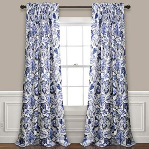 Lush Decor Cynthia Jacobean Room Darkening Window Panel Curtain Set (Pair), 84" L, Blue, 2 Count