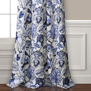 Lush Decor Cynthia Jacobean Room Darkening Window Panel Curtain Set (Pair), 84" L, Blue, 2 Count