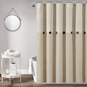 lush decor beige linen woven cotton shower curtain, farmhouse button stripe, yarn dyed (72″ x 72″)