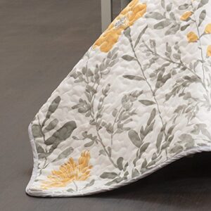 Lush Decor Yellow Aprile Reversible Quilt 3 Piece Floral Leaf Design Bedding Set, Full/Queen, Yellow & Gray