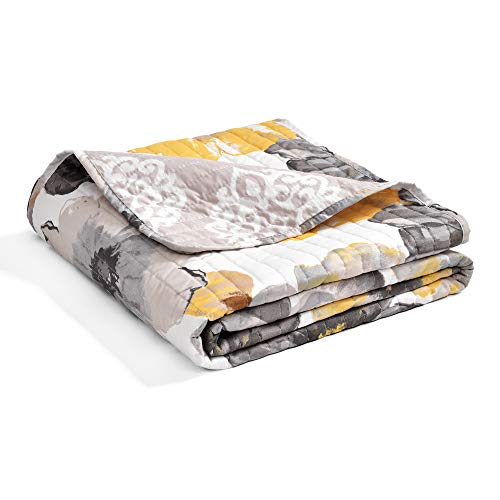 Lush Decor Leah Reversible Throw Blanket, 60" x 50", Yellow & Gray