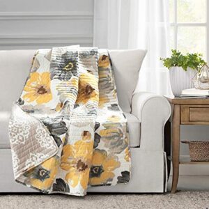 lush decor leah reversible throw blanket, 60″ x 50″, yellow & gray
