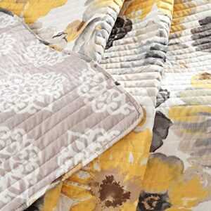 Lush Decor Leah Reversible Throw Blanket, 60" x 50", Yellow & Gray