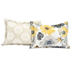 Lush Decor Leah 6 Piece Floral Comforter Set, Full/Queen, Yellow & Gray