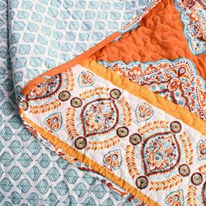 Lush Decor Harley Quilt Set Damask Pattern Reversible 5 Piece Bedding Set - Full Queen - Tangerine