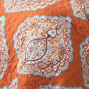 Lush Decor Harley Quilt Set Damask Pattern Reversible 5 Piece Bedding Set - Full Queen - Tangerine