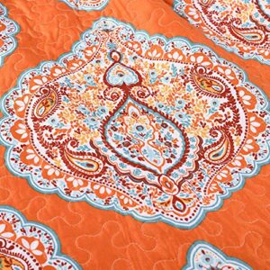 Lush Decor Harley Quilt Set Damask Pattern Reversible 5 Piece Bedding Set - Full Queen - Tangerine