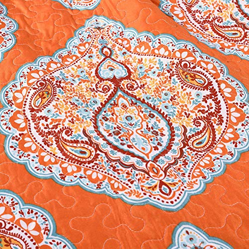 Lush Decor Harley Quilt Set Damask Pattern Reversible 5 Piece Bedding Set - Full Queen - Tangerine