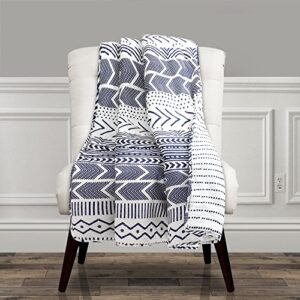 lush decor hygge geo reversible throw | pattern geometric stripe blanket – 60” x 50”, navy and white