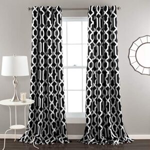 lush decor edward trellis curtains room darkening window panel set for living, dining, bedroom (pair), 84” x 52”, black