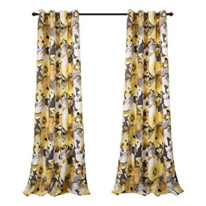 Lush Decor Floral Watercolor Room Darkening Window Panel Set, 84" x 52", Yellow and Gray