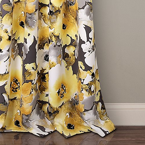 Lush Decor Floral Watercolor Room Darkening Window Panel Set, 84" x 52", Yellow and Gray