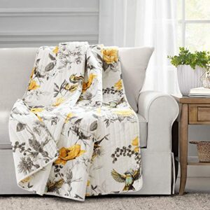 lush decor, yellow and gray penrose floral throw blanket, 60″ x 50″