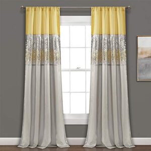 lush decor night sky window curtain panel for living, bedroom, dining room (single curtain), 42″w x 84″l, yellow & gray